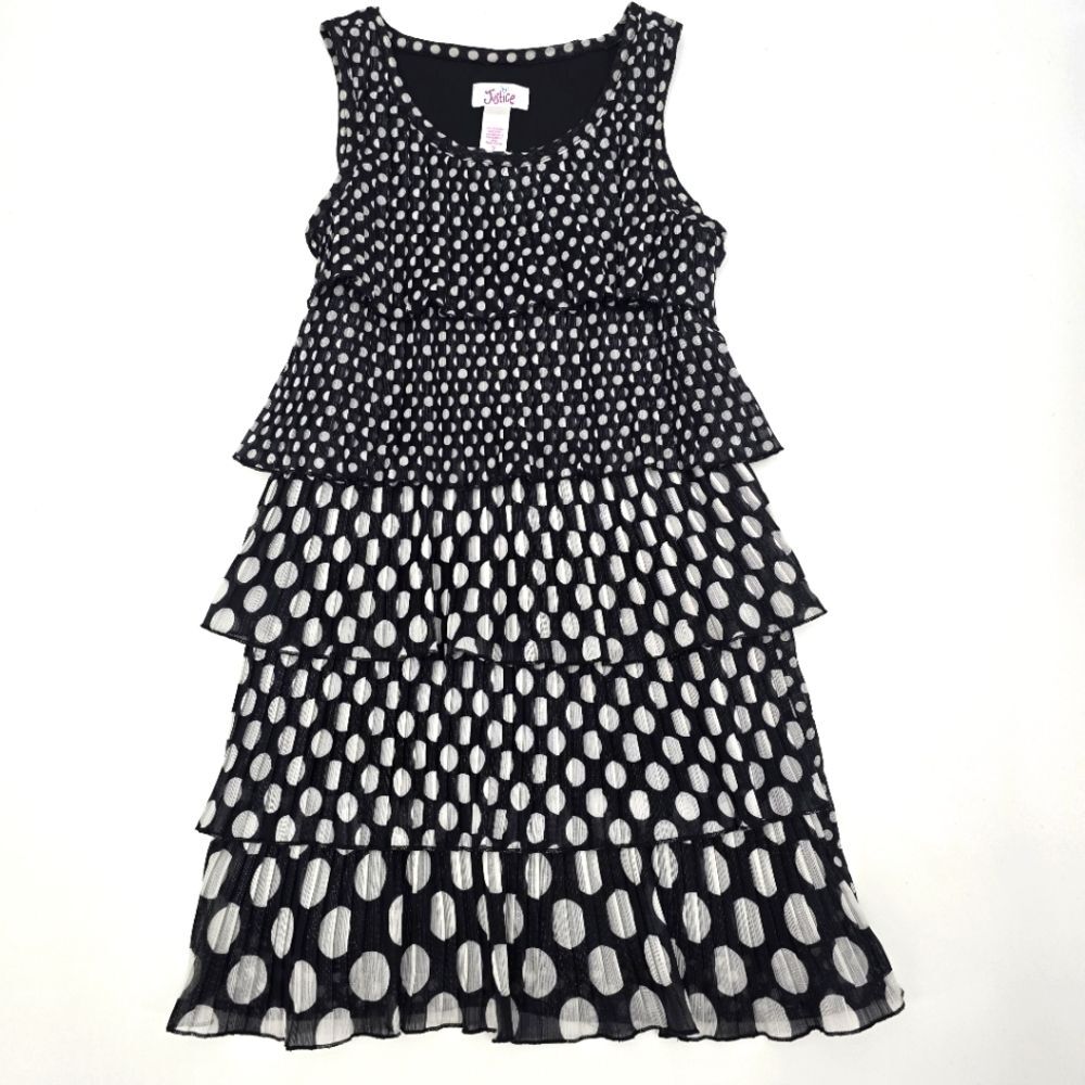 Justice Ruffled Polka Dot Bkack and White Girl Dress Size 7